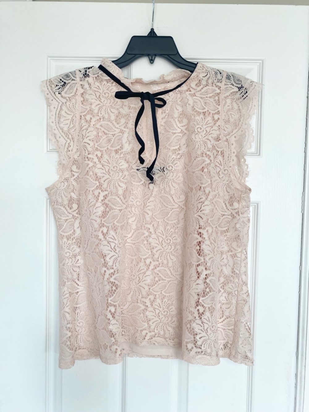 White House Black Market Blush Lace Camisole with Black Tie